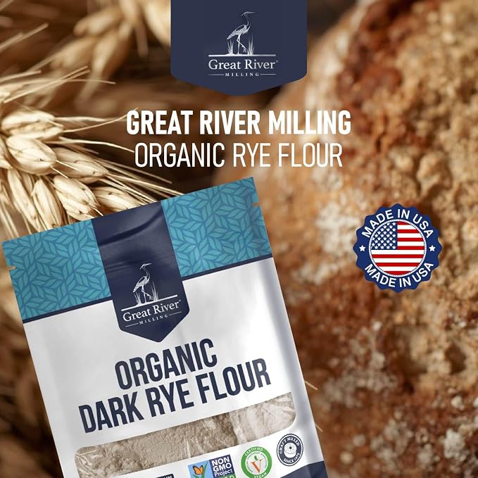 Great River Milling Organic Dark Rye Flour | Whole Grain, Non-GMO, Kosher, Unbromated | Earthy Flavor for Rye Bread, Sourdough Starter, Bagels, Crackers & Artisan Baking | 5 Lb