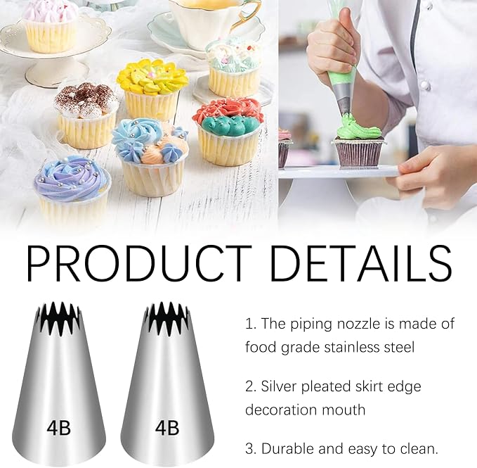 5 Pcs 4b Piping Tip,Piping Tips,Piping Tips For Cake Decorating,Piping Nozzles Decorating Tips,For Cookie And Cake Decorating,Birthday Cake, Cupcake,Diy Cream.