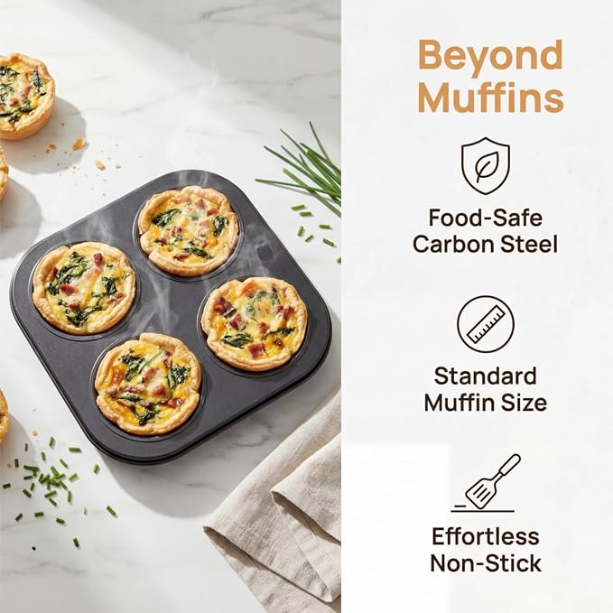 6 Pack Air Fryer Muffin Pan, 4 Cup Non-Stick Small Oven Cupcake Baking Pan, Carbon Steel Round Muffin Tin Bakeware Cake Mould for Egg Muffin, Quiches, Frittatas