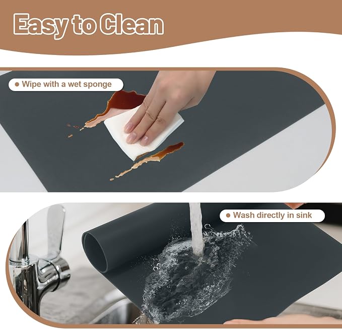 Silicone Heat Resistant Mats for Countertop, 2MM Extra Thick Mat for Kitchen Counter, Suitable for Airfryer, Microwave, Coffee Maker, Non Slip Hot Pad, Waterproof (Gray, 18.9 * 14.57)