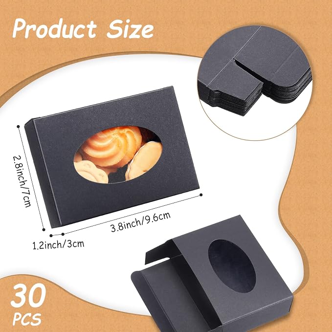 Spakon 30 Pcs Soap Boxes for Homemade Soaps 3.8 x 2.8 x 1.2 Inch Rectangle Soap Boxes with Window Small Gift Wrapping Box for Soaps Packaging Bakery Cookies Candy Party Favor Supplies(Black)