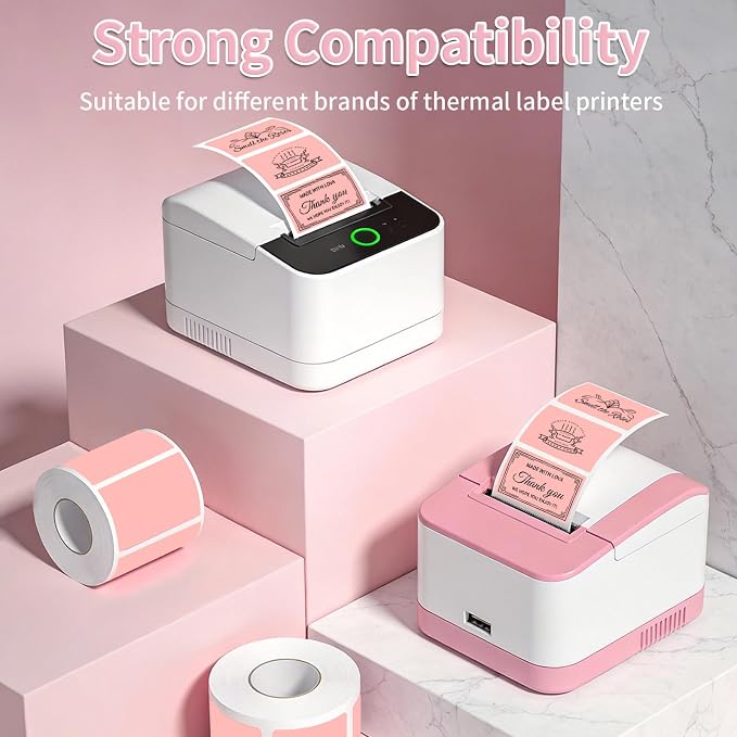 500 Labels/Roll 2" x 4" Pink Thermal Labels, Self-Adhesive Rectangle Thermal Sticker for Shipping, Address, Mailing, Branding, Small Business