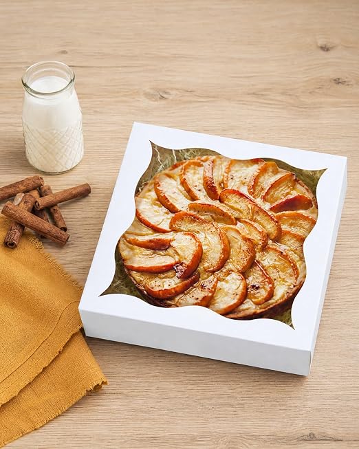 qiqee Auto-pop Up White Pie Boxes with Window 12"x 12"x 3" 120Packs Cookie Donut Bakery Box