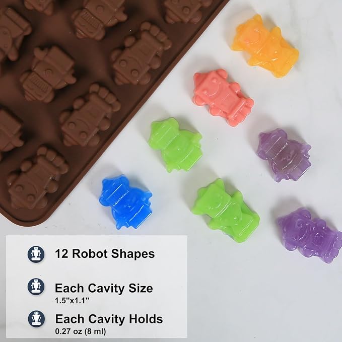 Chocolate Molds Silicone with 12 Cavity Robot Shaped, Mini Robot Molds for Homemade Chocolate/Candy/Gummy/Fondant, Food Grade Candy Mold with 12 Cavities Mini Robots for Fruit Snacks