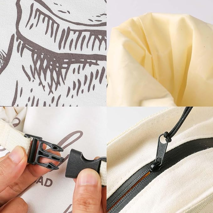 Beeswax Bread Bags for Homemade Sourdough, 2 Pack XL Reusable Organic Linen Cotton Bread Bags with Zipper Seal to Keep Bread Fresh (white and ecru)