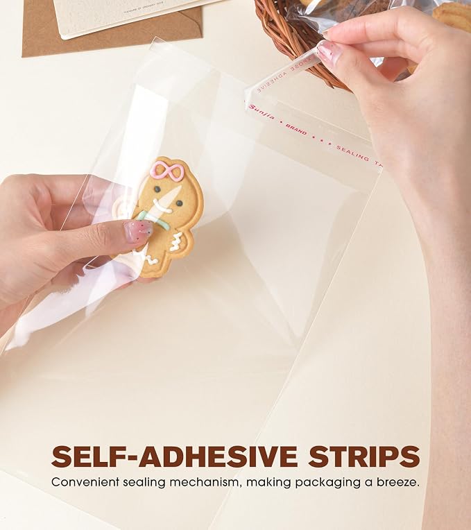 300 Pcs Clear Self Sealing Cellophane Bags, 6x9 Inches Cookie Bags Resealable Cellophane Bag for Packaging Cookies, Candy, Gifts, Favors and Products, 3 Mils Individual Self Adhesive Wrappers