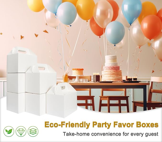 Happyhiram 10-Pack Large Gable Boxes White - 9x6x6 Inch Sturdy Cardboard Containers for Gifts, Box Lunches, Cookies, and Birthday Wedding, Welcome Boxes Easy to Assemble with Handles