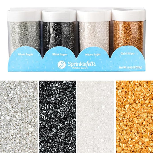 Sweets Indeed Sprinkles, 4 Pack, Edible Sprinkle Mix, Perfect for Cake Decorations, Baking, Ice Cream, Cookies, Cupcake Topper (Metallic Sugar)