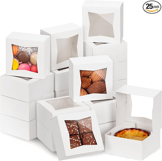 Fit Meal Prep 25 Pack Bakery Boxes with Window 6x6x4