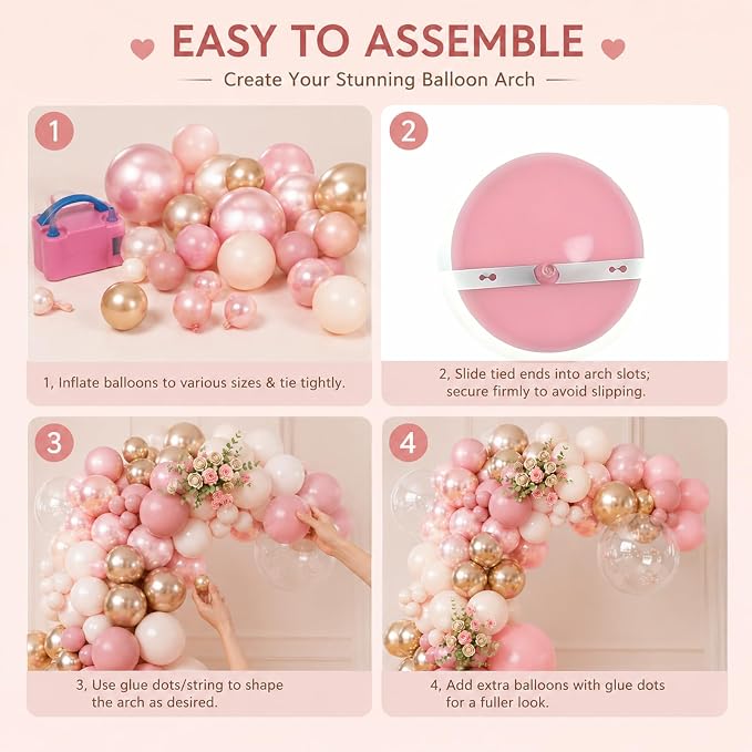 Double Stuffed Dusty Pink Balloon Arch Kit for Girls, Pearl Pink White Gold Balloon Garland for Baby Shower Birthday Wedding Bridal Party Decorations with Clear Metallic Rose Gold Balloons