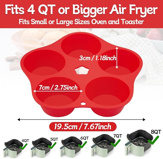 Air Fryer Muffin Pan Egg Bite Silicone Round Mold for Oven Baking,Muffin Tins Cups Cake Tray for Air Fryer Liners Basket Instant Pot Baking Muffin Pancake Accessories 1PCS S5A-US01