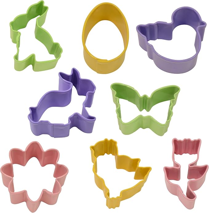 R&M International Mini Easter Cookie Cutters, Butterfly, Egg, Daisy, Duckling, Tulip, 2 Bunnies, Chick, 8-Piece Set