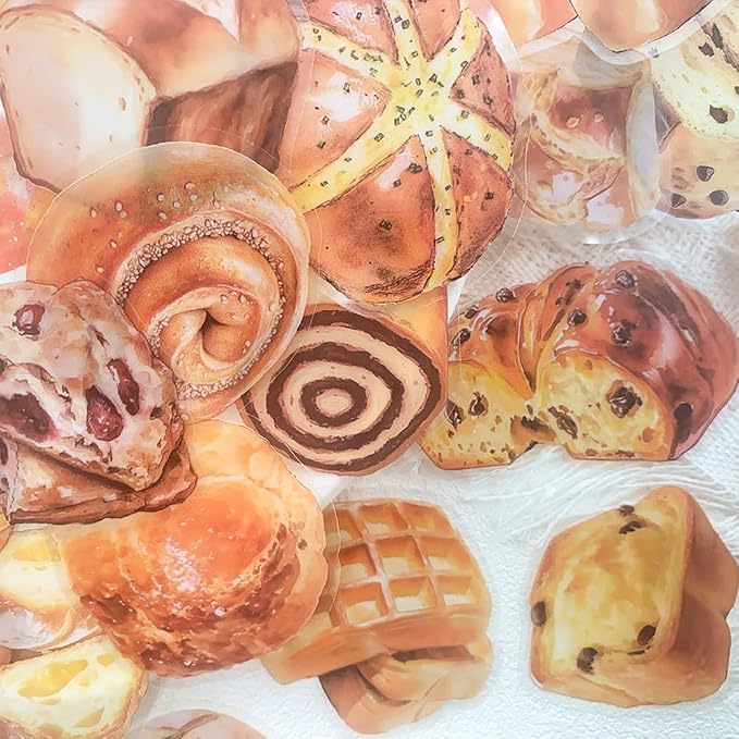 Bread Stickers,100pcs Aesthetic Cute Bakery Dessert Decals Realistic Breakfast Pastry Junk Journal Scrapbook Stickers for Laptop Notebook Planner Kawaii Kitchen Food Decor Craft Gift