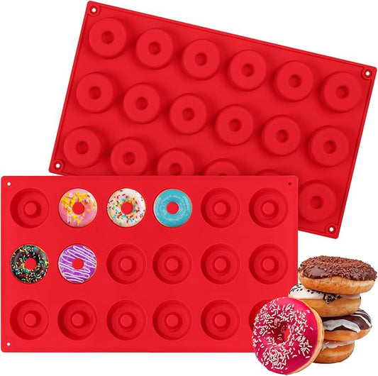 2er Pack Silicone Donut Mold - Non-Stick Silicone Doughnut Pan DIY Chocolate Baking Cookie Molds, Heat Resistant, Make Donut Cake Biscuit Bagels, BPA Free Dishwasher Safe (red, 18 Cavities)