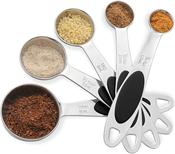 Magnetic Measuring Spoons Set Stainless Steel Measuring Spoons,Tablespoon Measuring Spoon for Dry and Liquid Ingredients (5, Black)