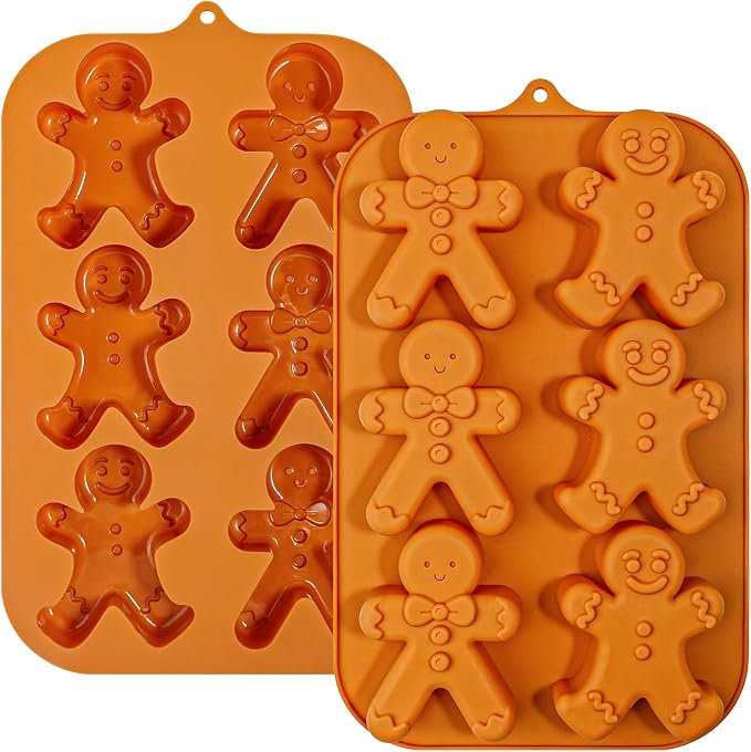 Webake Gingerbread Man Silicone Mold, 6-Cavity Christmas Molds Shaped with Gingerbread Man for Cake, Soap, Jelly, Cookie (Pack of 2)