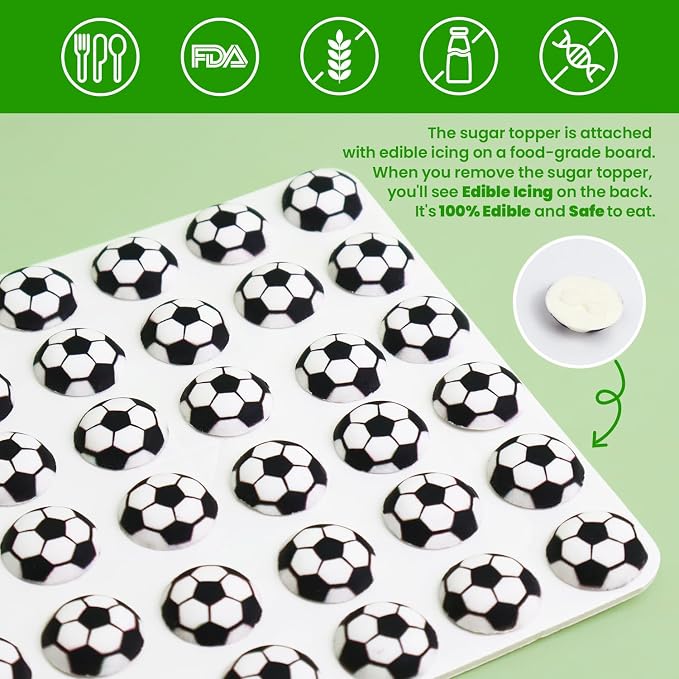 36 pcs Edible Soccer Sprinkles for Cake Decorations, Royal Icing Soccer Balls for Cupcake Toppers, Edible Football Suagr for Cookies Chocolate Macarons Baking World Cup Decoration