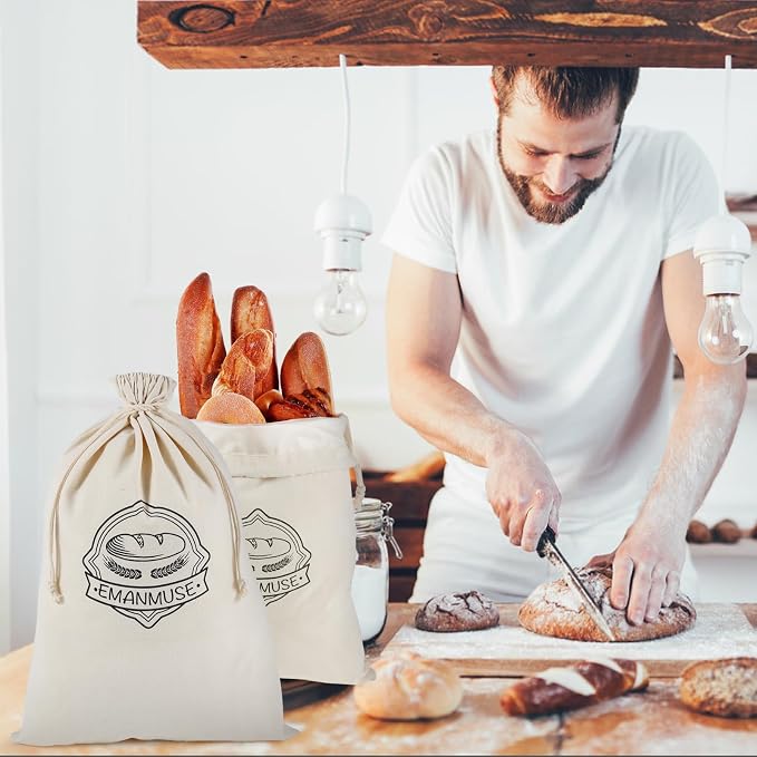 2 Pack Linen Bread Bags for Sourdough, Homemade Bread, TPU Lined | 2 pack linen bread bags with TPU lining, 12 x 17.5 in, for sourdough, loaves, rolls, bagels, reusable