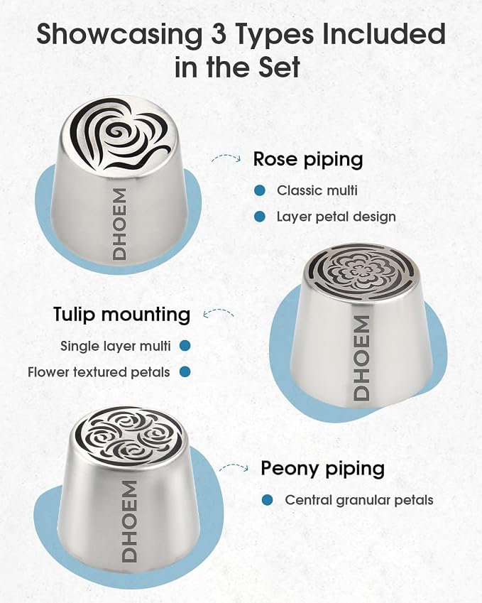 60Pcs Extra Large Russian Piping Tips Set,10 Flower Nozzles Baking, Stainless Steel Rose Floral Piping Nozzles, Nozzle for Cake Decorating for Buttercream Flowers, Cake Decorating Supplies for Wedding