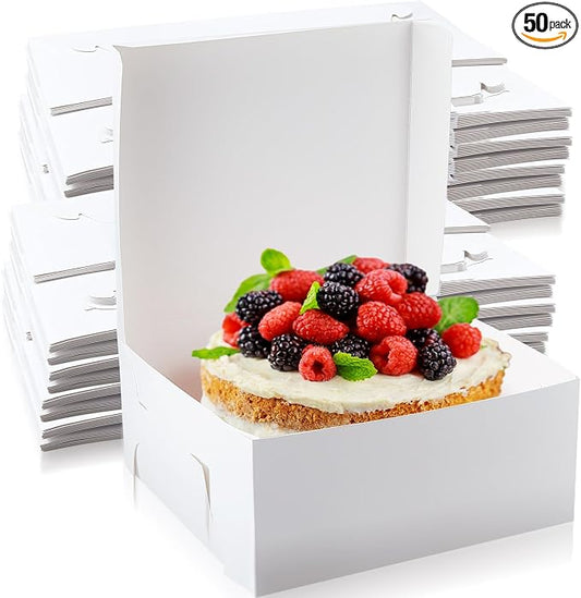 Ireer 50 Pack 14 x 14 x 6 Inch White Cake Boxes Cardboard Bakery Boxes for Pie Pastry Cookie