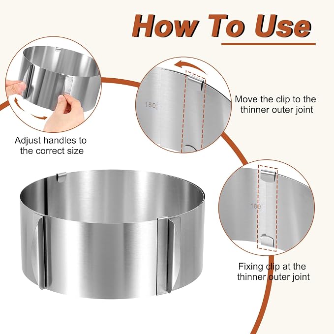 HARFINGTON 6" to 12" Cake Ring 8cm High Adjustable Round Cake Ring Stainless Steel Mousse Baking Moulds Bakeware Supplies for Baking Cooking Making Tool