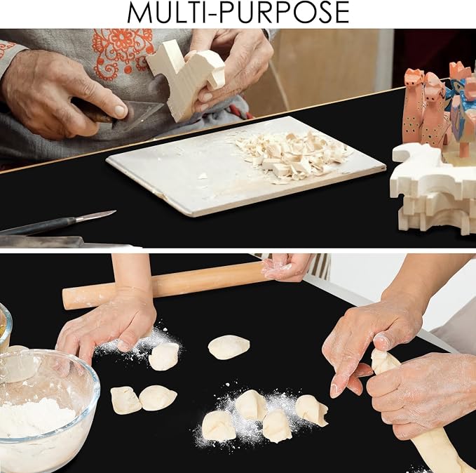 Extra Large Silicone Mat, 31.5x17 Inch Heat Resistant Mat for Kitchen Counter, Non Stick Silicone Baking Mat for Dough and Pastry, Thick Silicone placement Countertop Protector, Black countertop mat