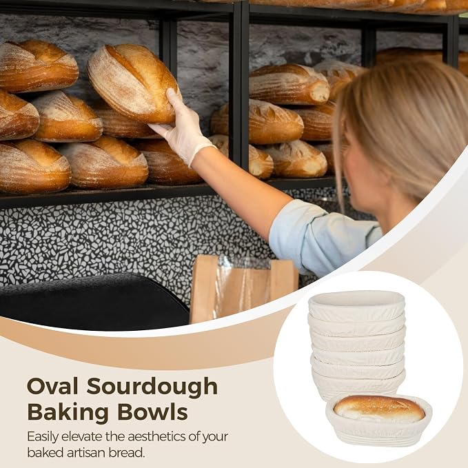 12 Pcs Banneton Bread Proofing Baskets, 10" Oval Sourdough Baking Bowls with Removable Cloth Liners, Rattan Bread Baskets for Even Fermentation, Ideal for Beginners and Pros