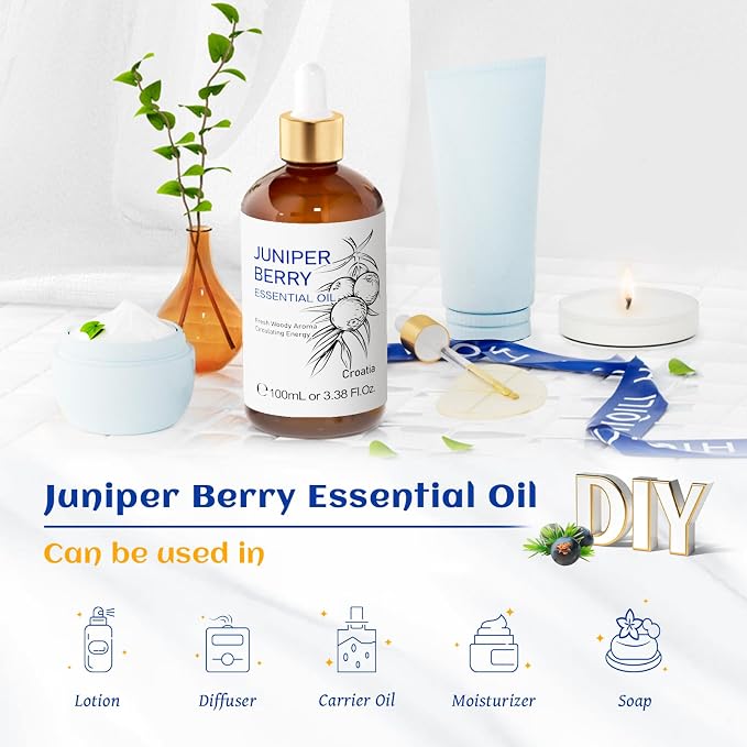 HIQILI 100ML Juniper Berry Essential Oil, Premium - 3.38 Fl Oz