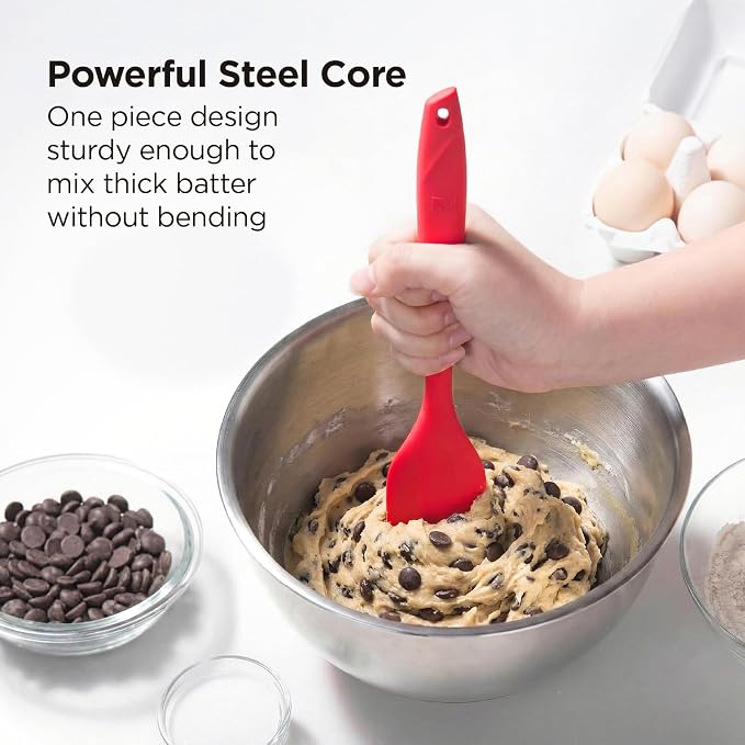 Kitchen Mama WaltzGrip Platinum Silicone Scraping Spatula, Red | Heat Resistant, Seamless, Non Stick, Flexible Bowl Scraper, For Mixing, Baking, Stirring