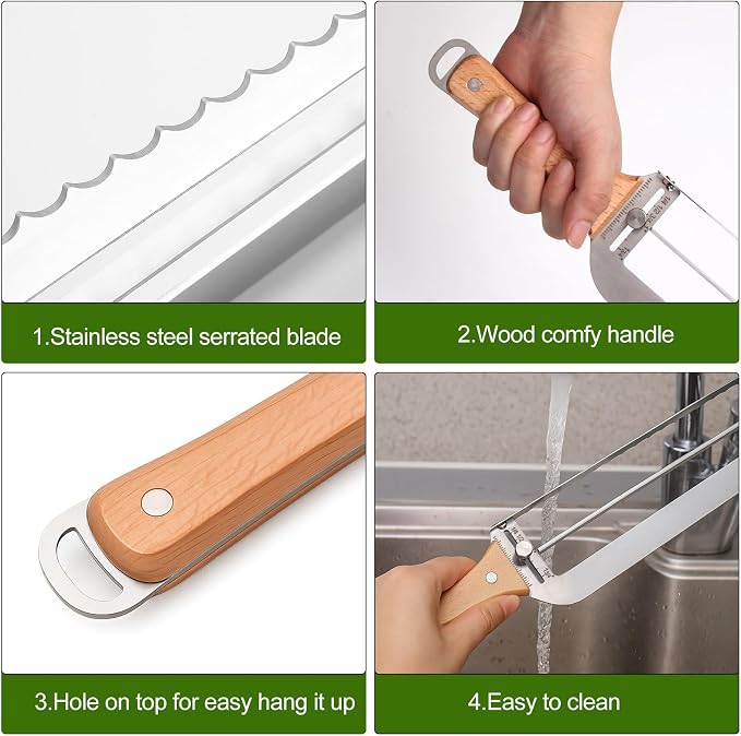 Adjustable Bread Slicer for Homemade Bread - Upgrade Manual Sourdough Bread Knife with Thickness Guide, Bread Bow Cutter with Stainless Steel Serrated Blade for Baguettes Bagels, Ideal Gift for Baker