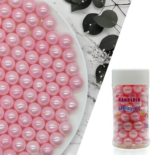 10mm Edible Pink Pearl Sugar Sprinkles Candy Mini Pearls Cake Decorations Cupcake Toppers Cookie Decorating Perfect for Wedding Party Valentine Halloween Christmas Supplies 3OZ