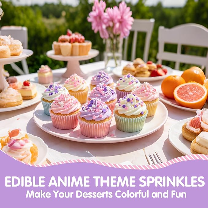 Edible Round Confetti Sprinkles for Cake Decorating,Pink Purple White Round Confetti Sprinkle,Pastel Sugar Sprinkle Circular Candy for Cake Baking,Cupcake Cookie Donut Desserts Decorations,Gender Reveal Baby Shower Birthday Party Supplies