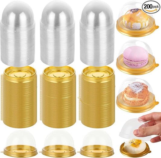 WOPPLXY 200 Pcs Mini Cake Containers, Clear Plastic Small Cupcake Boxes with Dome Lids, Mini Cupcake Container, Mini Flan Container for Individual Cookies Cheesecake Mooncake Desserts