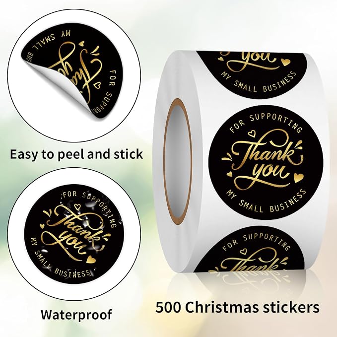 Heyfibro 500 PCS 1.5 Inch Thank You for Supporting My Small Business Stickers for Packing, Parties, Bags, Boxes(Black)