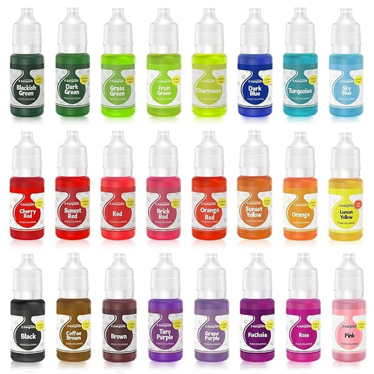 Food Coloring Liquid Set 24Colors: E-Kongton Food Dye Food Grade Vibrant Food Dye Tasteless for Baking, Decorating,Slime,Fondant, Icing,Cooking and DIY Crafts.35 Fl. Oz (10 ml) Each Bottles
