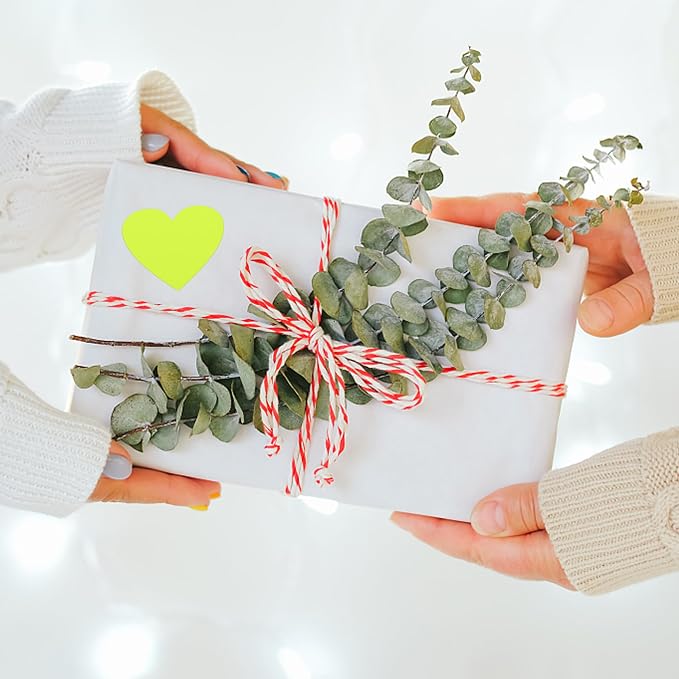Hybsk 500pcs Heart Shaped Stickers 1.5 inch Love Labels for Party Decorations Favors Envelopes (Fluorescent Yellow)