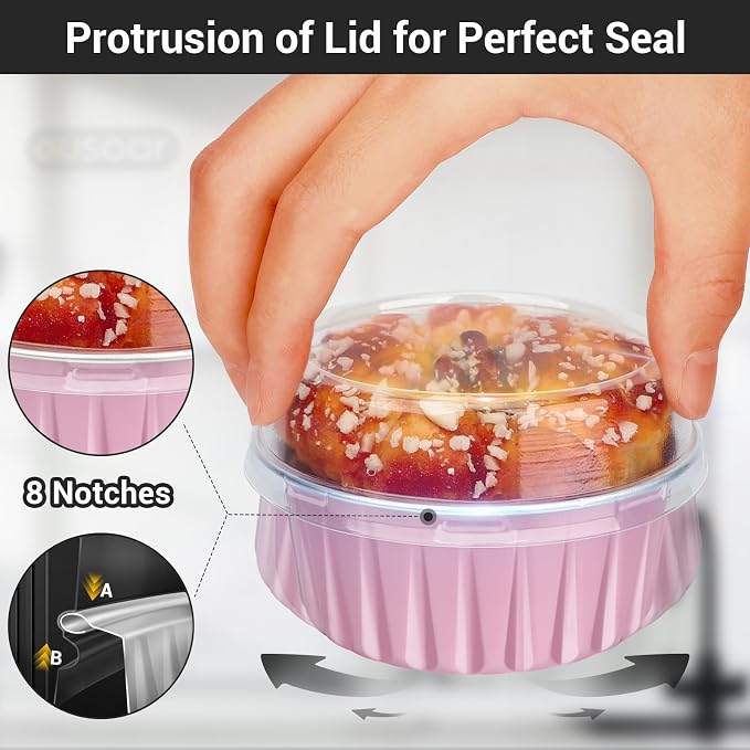 EUSOAR Foil Baking Cups, 50pcs 5oz 125ml Muffin Liners Cups Oven Safe with Lids, Disposable Aluminum Cupcake Ramekins Pans Holders Creme Brulee Liners for Wedding Birthday Party