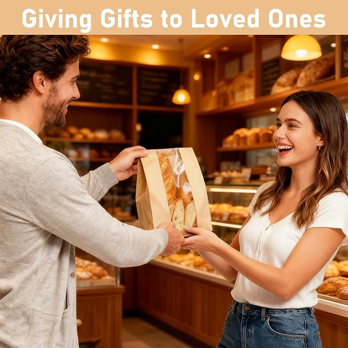 120 Pcs Paper Bread Bags for Homemade Bread with Window, 13.8 x 8.3 x 3.5 in Sourdough Bread Bags with 125 Sealing Stickers, Packaging and Storage of Baked Goods Suitable for Bakers