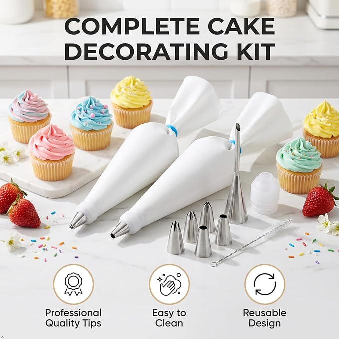Reusable Piping Bags and Tips Set, 16 Inch, Cotton, Pastry Bags for Cake Decorating, Cupcakes, Cookies