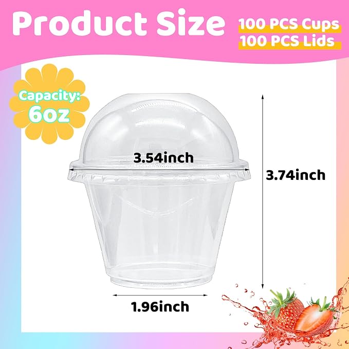 Tiaiidi 100 Pack 6 oz Plastic Dessert Cups,Disposable Parfait Cups with Dome Lids (No Hole),Clear Plastic Party Cups for Fruit,Ice Cream,Yogurt,Cold Drinks,Cupcake,Snack