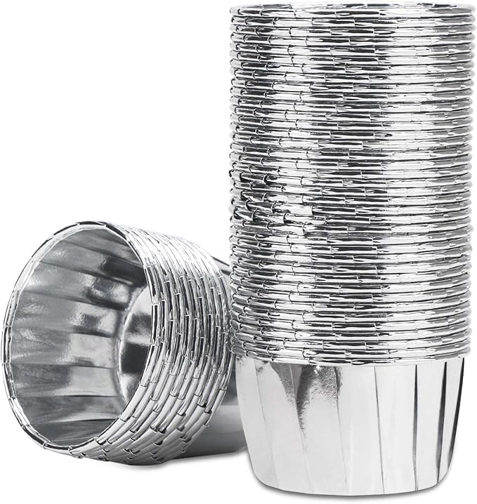 EUSOAR Aluminum Foil Silver Cupcake Liners, 50Pcs Disposable Muffin Liners, Baking Cups, Aluminum Cupcake Tip Pan Ramekin Holders, Little Pudding Cups