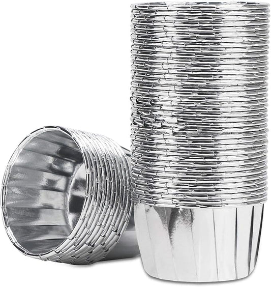 EUSOAR Aluminum Foil Silver Cupcake Liners, 50Pcs Disposable Muffin Liners, Baking Cups, Aluminum Cupcake Tip Pan Ramekin Holders, Little Pudding Cups