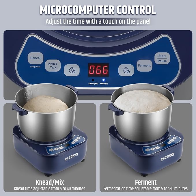 Razorri Electric Dough Maker, 6.5QT Household Dough Mixer with Ferment Function Microcomputer Timing with Stuffing Blade Stainless Steel Bowl for Bread Pizza Noodle