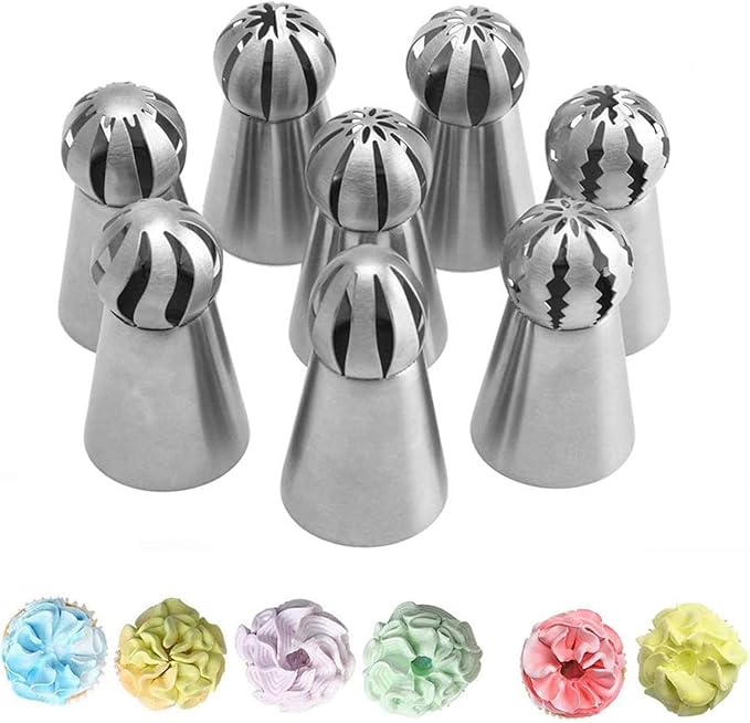 Russian Piping Tips Set, Airlxf 8PCS Stainless Steel Icing Piping Nozzles Tips Cake Cupcake Decorating Supplies Kit Flower Frosting Tips DIY Icing Piping Tips for Cake Decorating (8PCS)