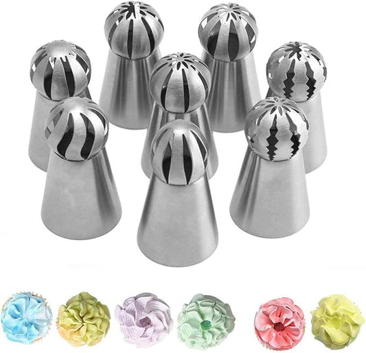 Russian Piping Tips Set, Airlxf 8PCS Stainless Steel Icing Piping Nozzles Tips Cake Cupcake Decorating Supplies Kit Flower Frosting Tips DIY Icing Piping Tips for Cake Decorating (8PCS)