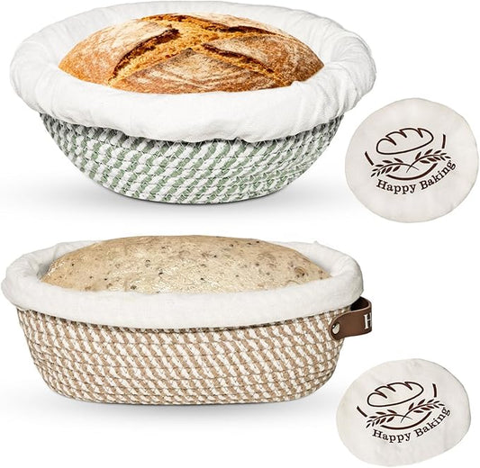 Sourdough Banneton Bread Proofing Basket for Sourdough Bread Proofing | Howasai Sourdough Proofing Basket, 9''Round & 10''Oval Banneton Baskets With Liners & Covers, Cotton Rope Bread Baskets