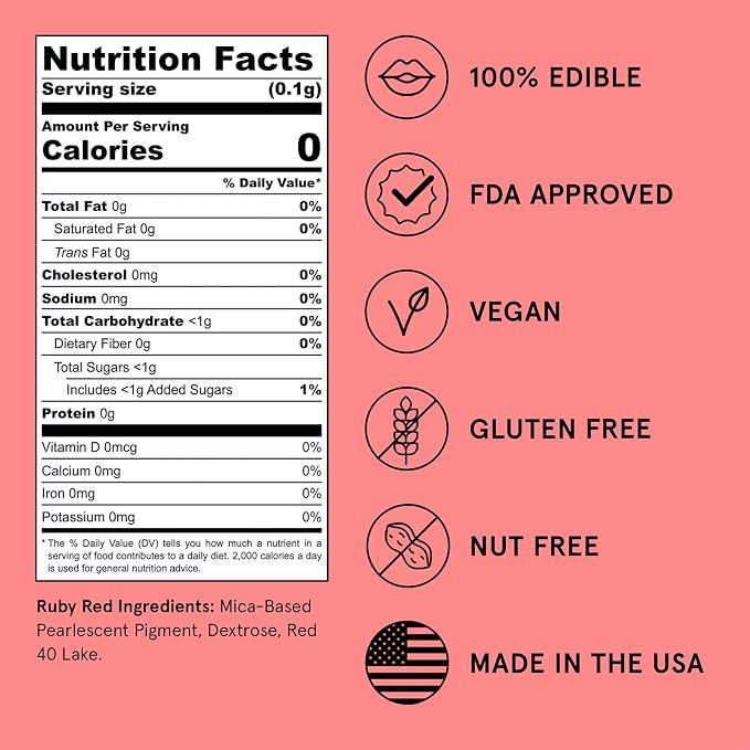 Fancy Sprinkles 4th of July Ruby Red Edible Glitter | Luster Dust for Drinks, Cocktails & Cake Decorating | Vegan, Gluten Free, Non-GMO | Made in USA | 4gm
