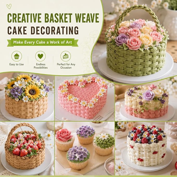 5 Pcs Basketweave Piping Tips Set, 3D, 1D, 895, 48, 47, Stainless Steel Cake Decorating Tips, Frosting Icing Nozzles for Cupcakes, Cakes, Cookies