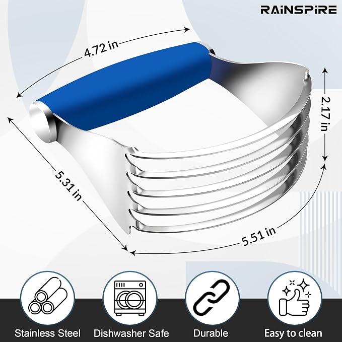 Rainspire XL Pastry Cutter For Baking, Heavy Duty Pastry Blender Stainless Steel, Thick Sharp Blades Dough Blender, Dough Cutter Butter Cutter Pastry for Easy Mixing, Dishwasher Safe, Dark Blue