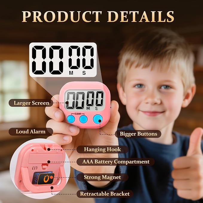 6 Pack Digital Kitchen Timer Small Classroom Timers for Kids Teachers (Blue&Pink)
